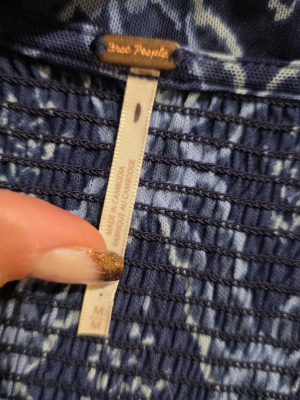Free People Blue Diamond-Pattern Button Front Top - Picture 3 of 3